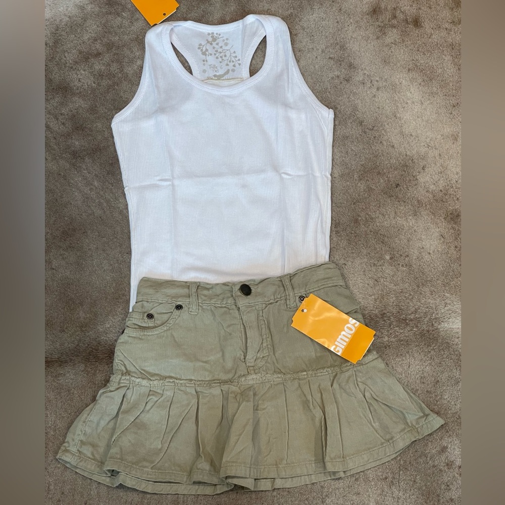 NWT Girl’s Gimos Skirt Size 8 and White Racer Back Tank Top Size 6